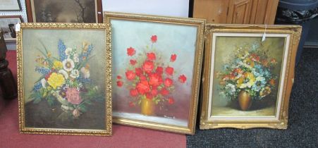 Still Life Oil Paintings, to include Sullivan, 50 x 39.5cm, each of Flowers in Vase. (3)