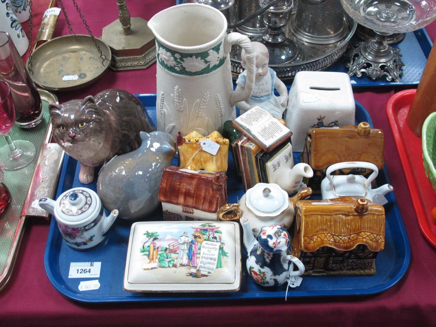 Sylvan 5262 Cat, piano baby, money boxes, small teapots, etc:- One Tray