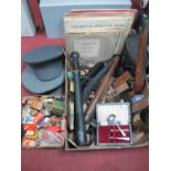 Set Squares, truncheon, records etc WWI brass shell, Lucas bulbs, etc.