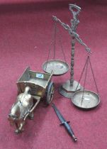 Brass Horse and Cart, scales and a replica commando style knife (3).