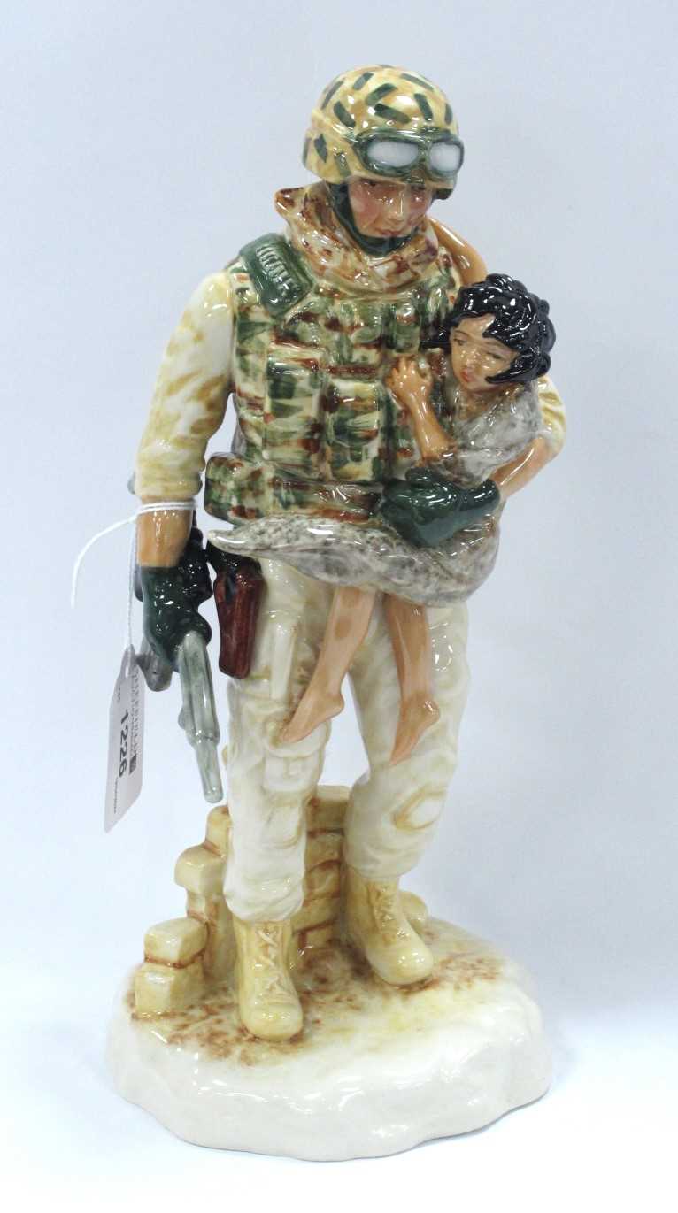 A Peggy Davies Character Figure "In the Arms of a Hero", limited edition No 12/500, 26cm high.