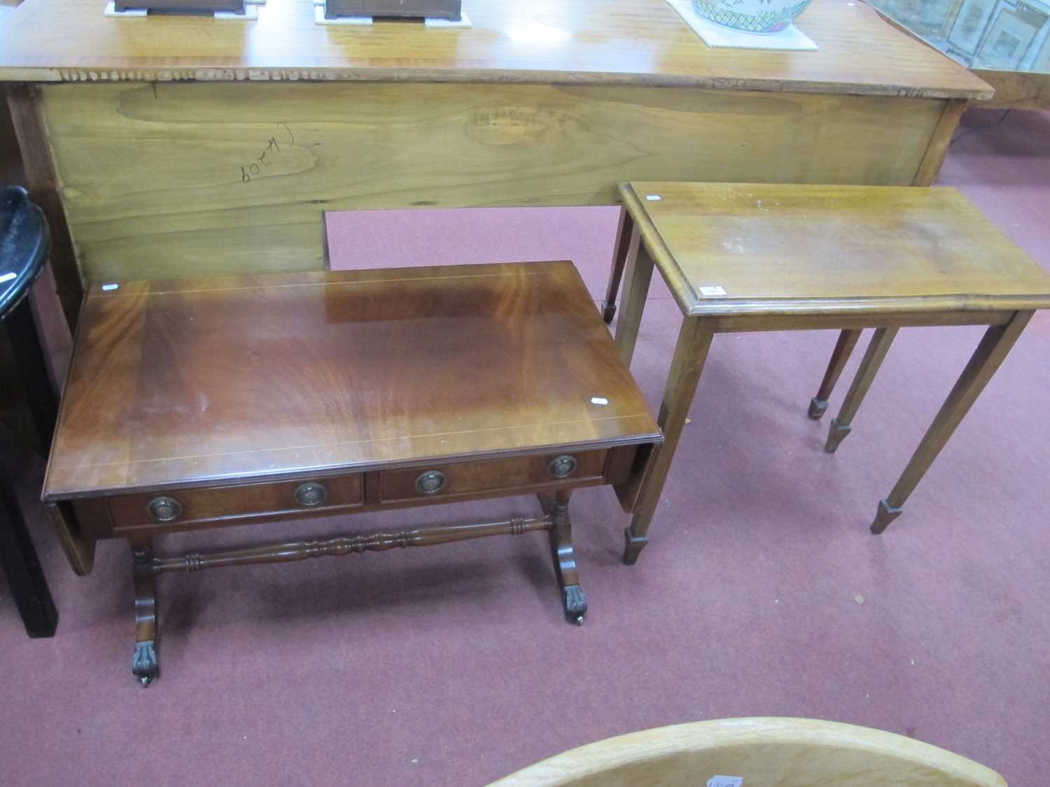 Oak Side Table, with tapering legs and spade feet, 76cm wide, Mahogany sofa table with twin