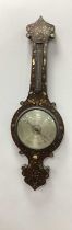 A Late XIX Century Banjo Barometer, the rosewood case inset with mother of pearl and metal wire with