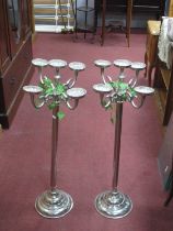 Pair of White Metal Floor Standing Four Branch Candelabras, 90cm high.