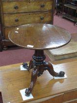 XIX Century and Later Rosewood-Mahogany Pedestal Table, with a circular top, turned pedestal on