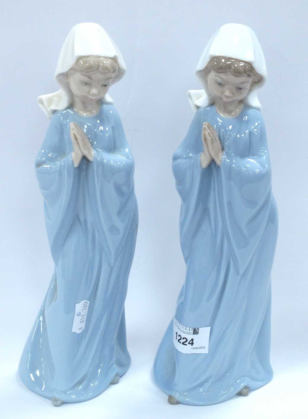 A Pair of Nao (Lladro) Large Porcelain Figures of Two Girls Playing, 1980-1989 backstamp to base,