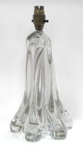 Glass Table Lamp, probably French of fluted wrythen form on wavy six point base, 25cm high excluding