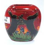 Anita Harris 'Boxing Hares' Purse Vase, gold signed, 12cm high.