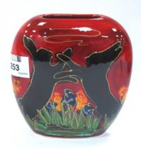 Anita Harris 'Boxing Hares' Purse Vase, gold signed, 12cm high.