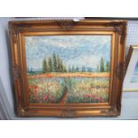 Poppy Field, Impressionist oil on canvas, circa mid to late XX Century, 49.5 x 59.5cm.