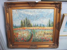 Poppy Field, Impressionist oil on canvas, circa mid to late XX Century, 49.5 x 59.5cm.