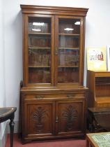 Early XX Century Mahogany Bookcase, with a stepped pediment, twin glazed doors, four internal
