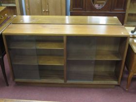 Pair of Teak Book Cases, circa 1970's with inner shelves and glass sliding doors, 136cm wide (2)