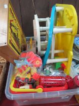 Meccano in Brio's Miniature Railway Box, Fisher Price teaching clock, Play Family garage, etc.