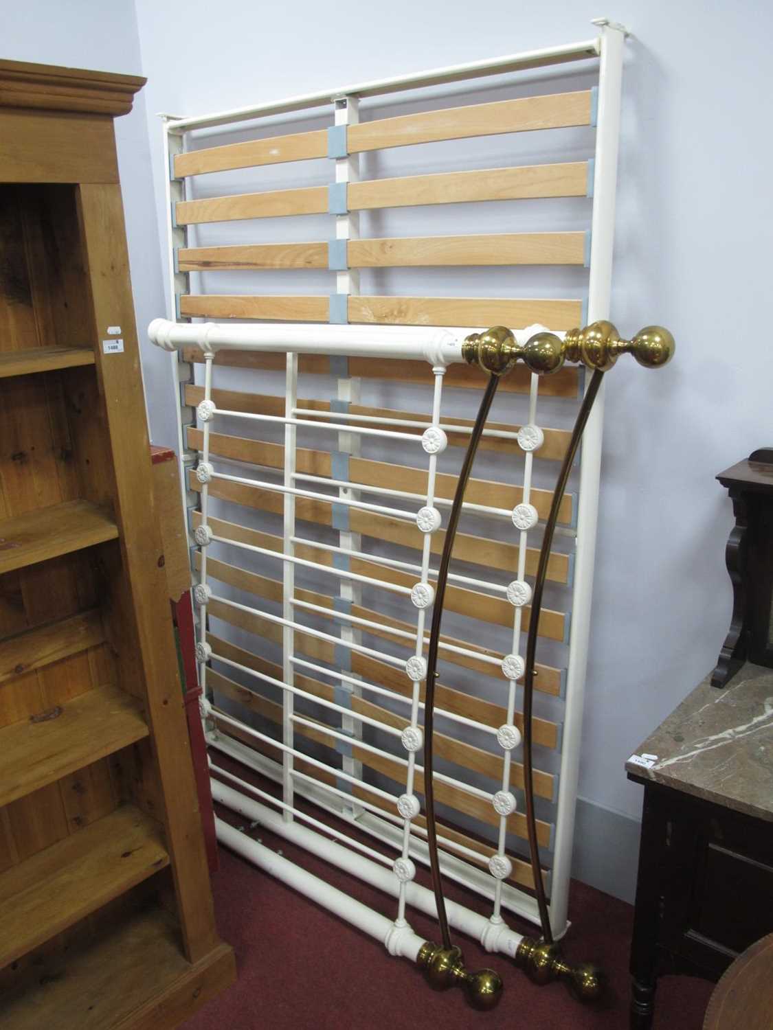 O.B.C. Original Bedstead XIX Century Style Brass and White Painted Bedstead (double) plus base,