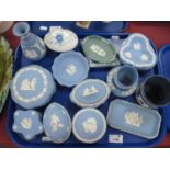 Wedgwood Jasperware Trinkets, including egg, bud vase, etc:- One Tray.