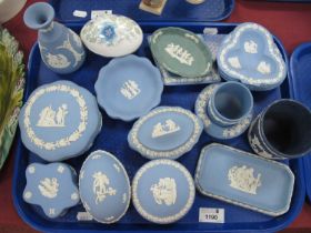 Wedgwood Jasperware Trinkets, including egg, bud vase, etc:- One Tray.