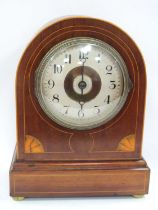 Edwardian Inlaid Mahogany Dome Cased Mantel Clock, 23.5cm high.