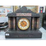 Late XIX century Black Slate and Marble Cased Mantel clock, of architectural form, eight-day