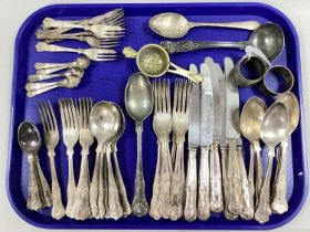 Kings Pattern Plated Cutlery, a Victorian hallmarked silver napkin ring, etc :- One Tray