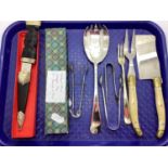 A J. Nowill & Sons Ltd (Sheffield) Skean-Dhu, in original box; together with plated sugar tongs,