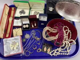 An Assortment of Costume Jewellery, to include imitation pearl bead necklaces, gilt tone diamantè