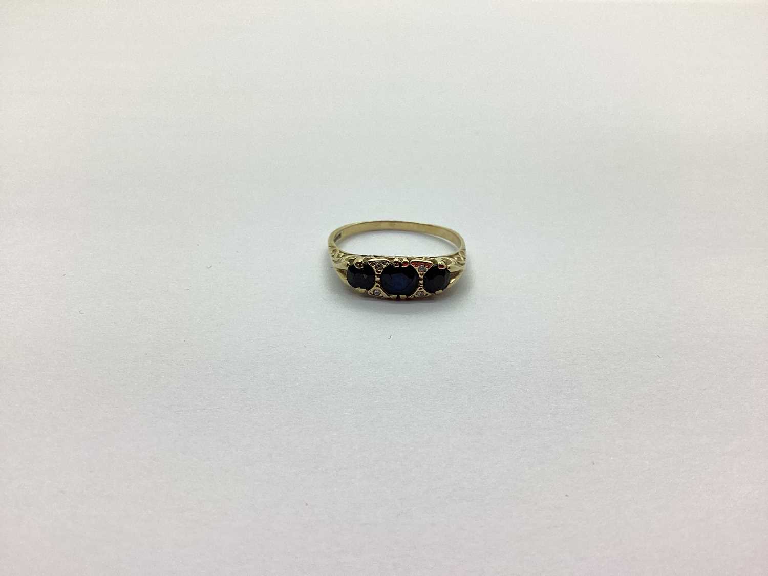 A 9ct Gold Sapphire and Diamond Set Ring, of Victorian style (finger size S).