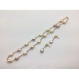A Modern 9ct Gold Chain Link and Fresh Water Pearl Bead Necklace, 47cm long; together with a pair of