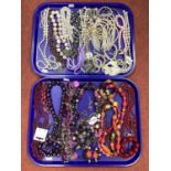 Assorted Costume Bead Necklaces, in pinks, purple, white and reds :- Two Trays