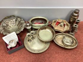 Assorted Plated Ware, including XIX Century swing handled footed dish, of foliate pierced design