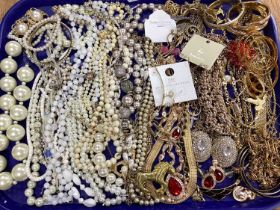 Assorted Modern Costume Jewellery, including imitation pearls, gilt metal bangles, chains,