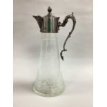 A XIX Century Pryor Tyzack & Co Plated Mounted Etched Glass Claret Jug, stamped "PT&CO S", the