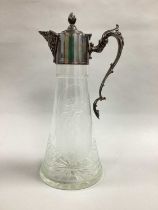 A XIX Century Pryor Tyzack & Co Plated Mounted Etched Glass Claret Jug, stamped "PT&CO S", the