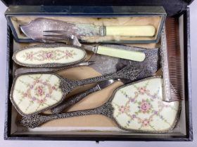 Vintage Needlepoint Dressing Table Set, fish servers, cake slices etc.