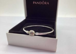 Pandora Modern Bangle, ball clasp stamped "S925 ALE", in a Pandora box.