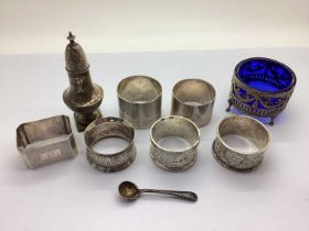 Hallmarked Silver Napkin Rings, (initialled and inscribed) including engine turned and foliate