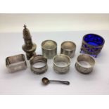 Hallmarked Silver Napkin Rings, (initialled and inscribed) including engine turned and foliate