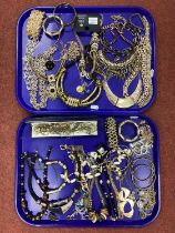 Assorted Modern Costume Jewellery, including gilt metal chains, bangles, statement necklaces