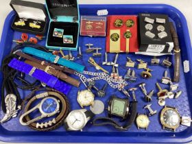 A Selection of Modern Cufflinks, watch heads, watch straps, etc :- One Tray