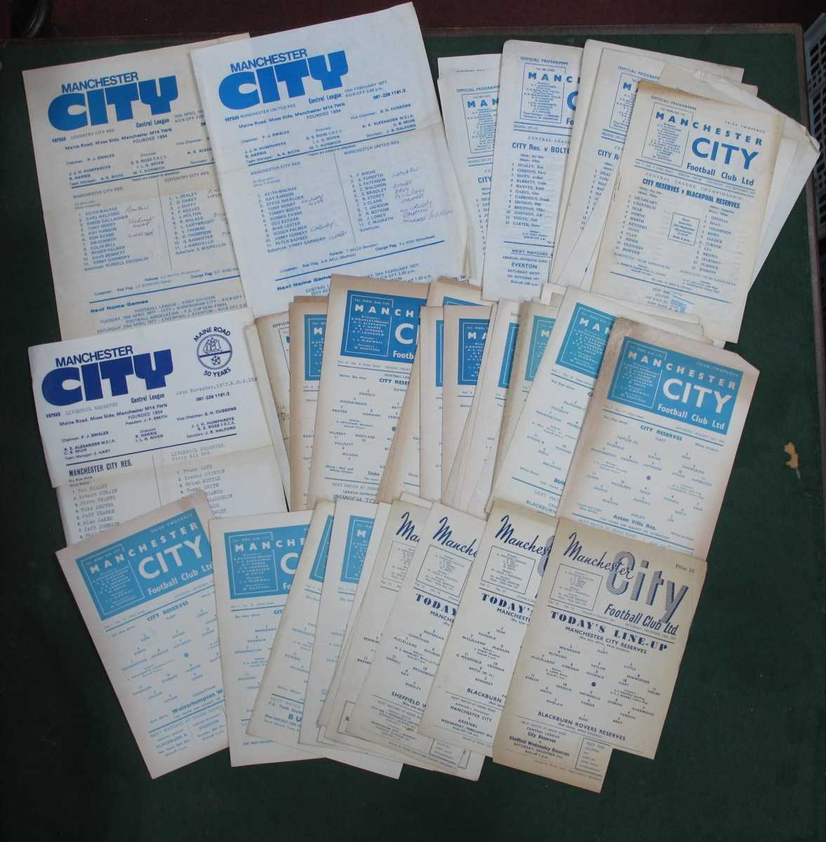 Manchester City Reserves Programmes 1957-77. including v. Manchester United 60-1, 76-7, v. Leeds