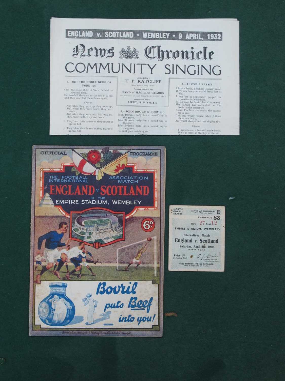 1932 England v. Scotland Football Ticket and Programme (both foxing marks), together with song