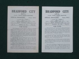 Bradford City 1944-5 Programmes v. Rotherham United, dated 3rd March 1945 (ink team changes