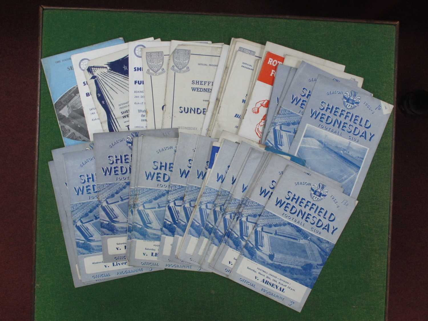 Sheffield Wednesday 1953-4 Programmes, v. Arsenal, Huddersfield, Manchester City, Manchester United,