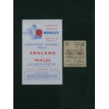 1943 England v. Wales Football Ticket and Programme, at Wembley, dated 27th February 1943. England