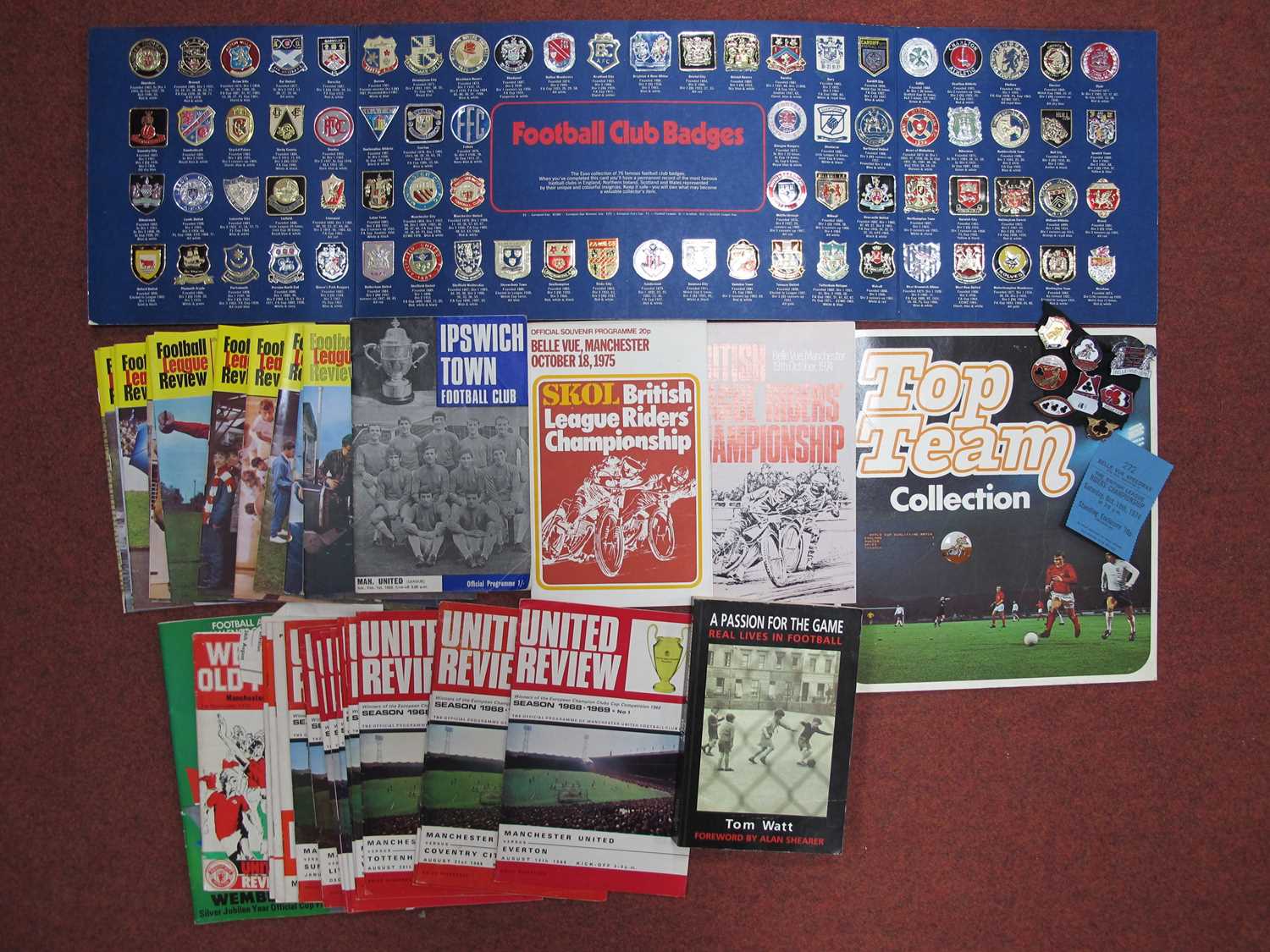 Speedway Badges - Seven enamelled Belle Vue examples, programmes, a few Manchester United