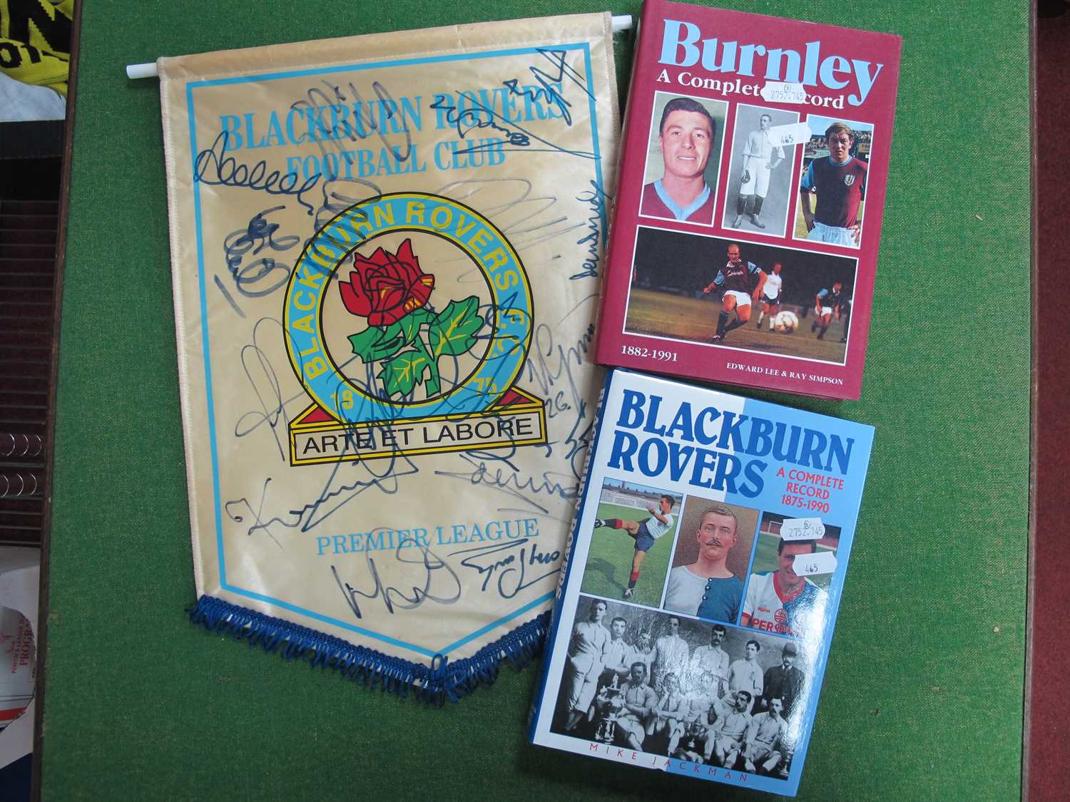 Complete Record Books, Burnley, Blackburn Rovers, together with Rovers signed pennant. (3)