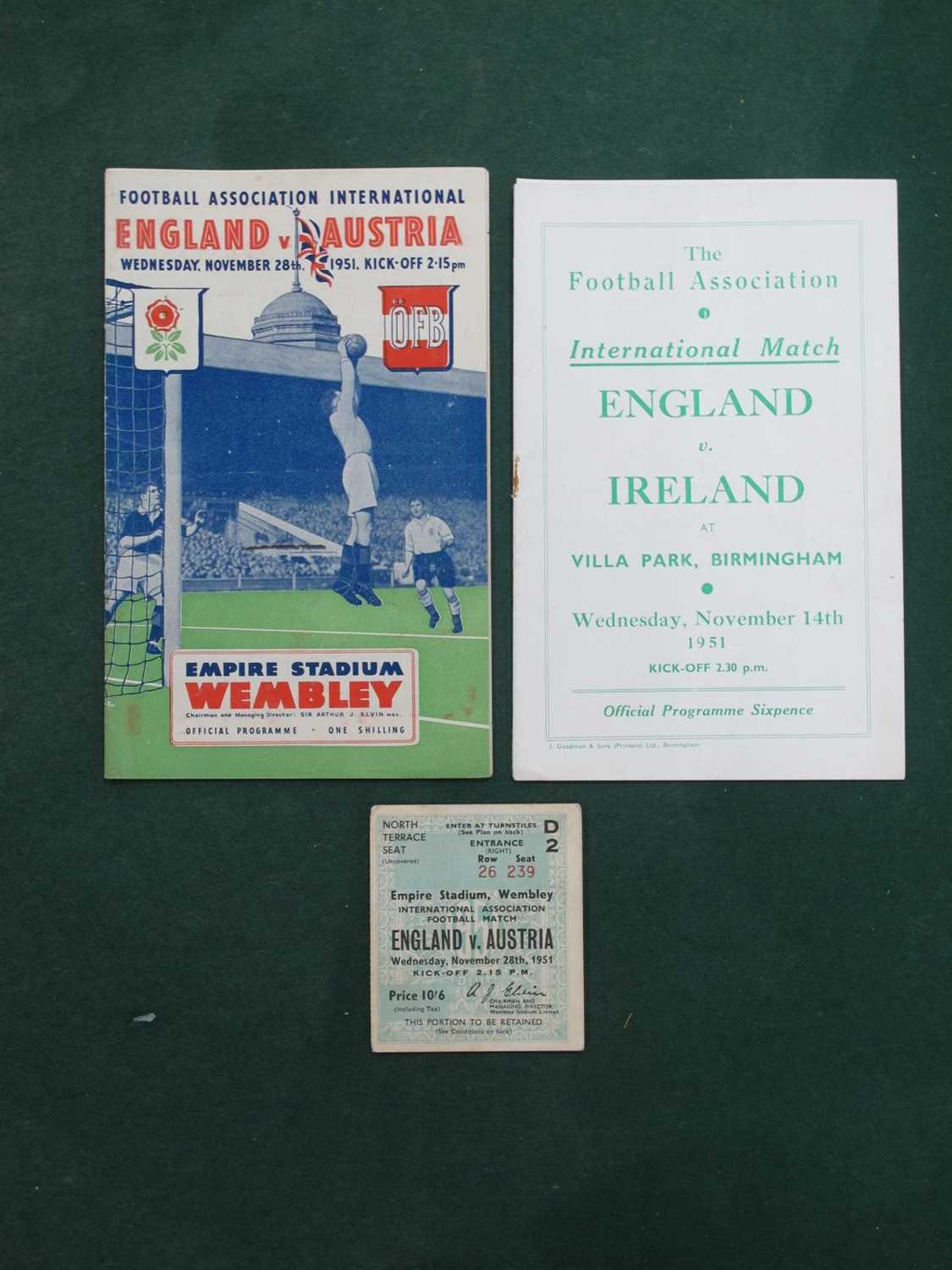 1951 England v. Ireland Football Programme, (staple removed) for the game at Villa Park, v.
