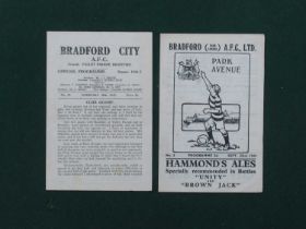Bradford City v. Bradford Park Avenue Programmes at Valley Parade, dated 10th February 1945 and at