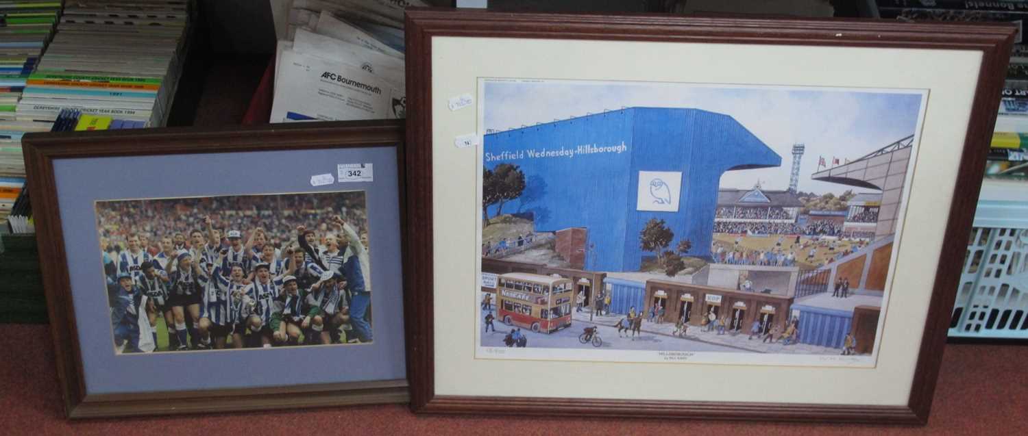 'Hillsborough' Bill Kirkby Limited Edition of 500 Coloured Print, signed to margin, 32.5 x 44.5cm.