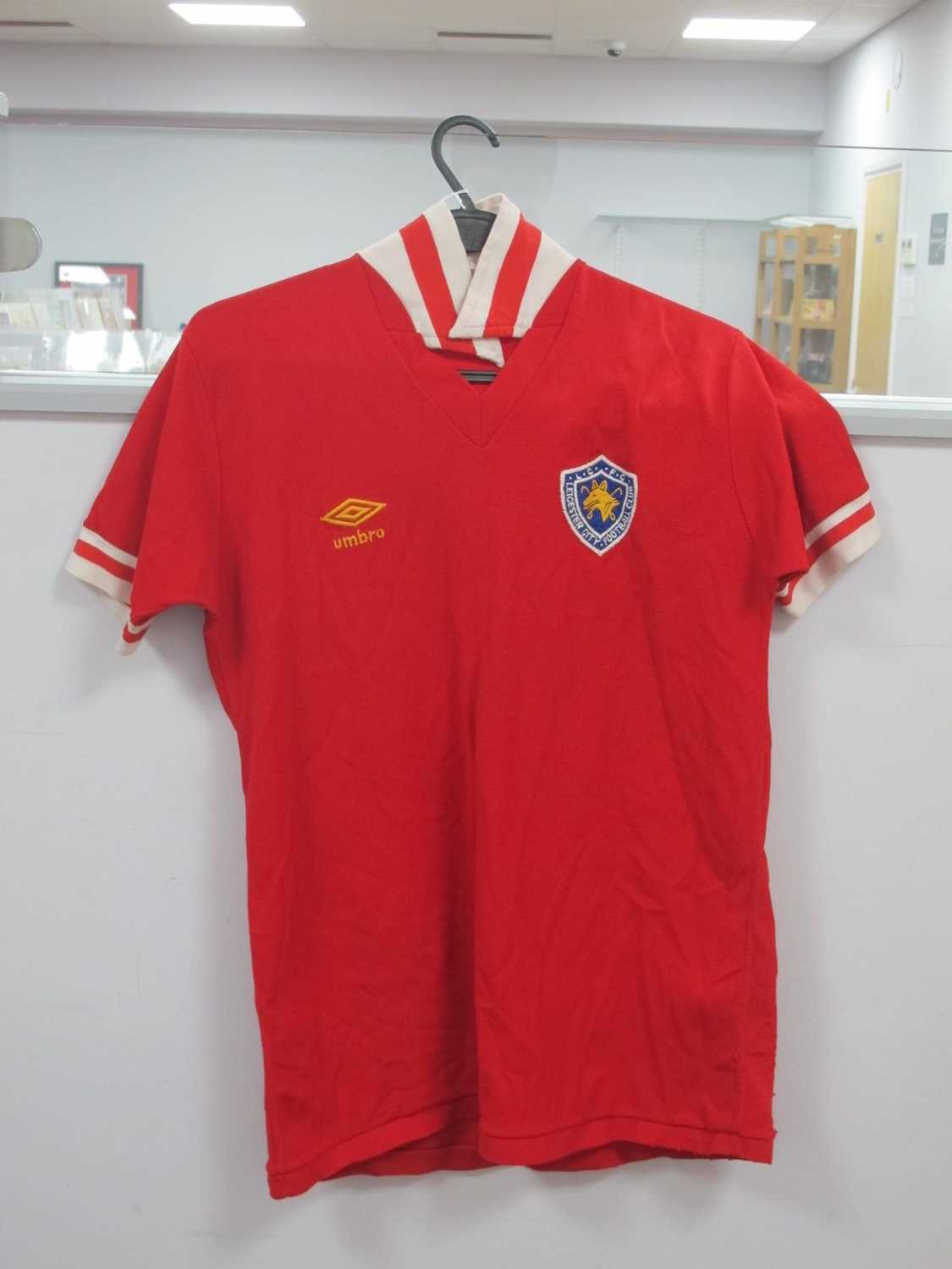 Leicester City Umbro Red Away Shirt, with striped collar and fox in shield badge, Number 3 to - Image 2 of 6